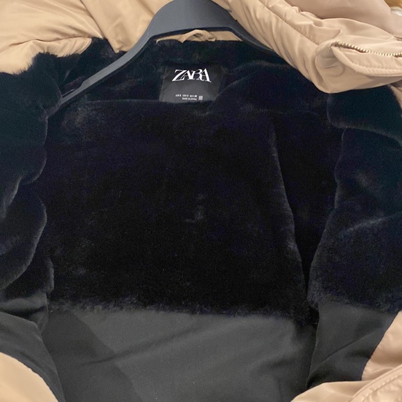 Zara water repellent faux hood puffer with belt SZ small nwt TAUPE/beige - Picture 7 of 9